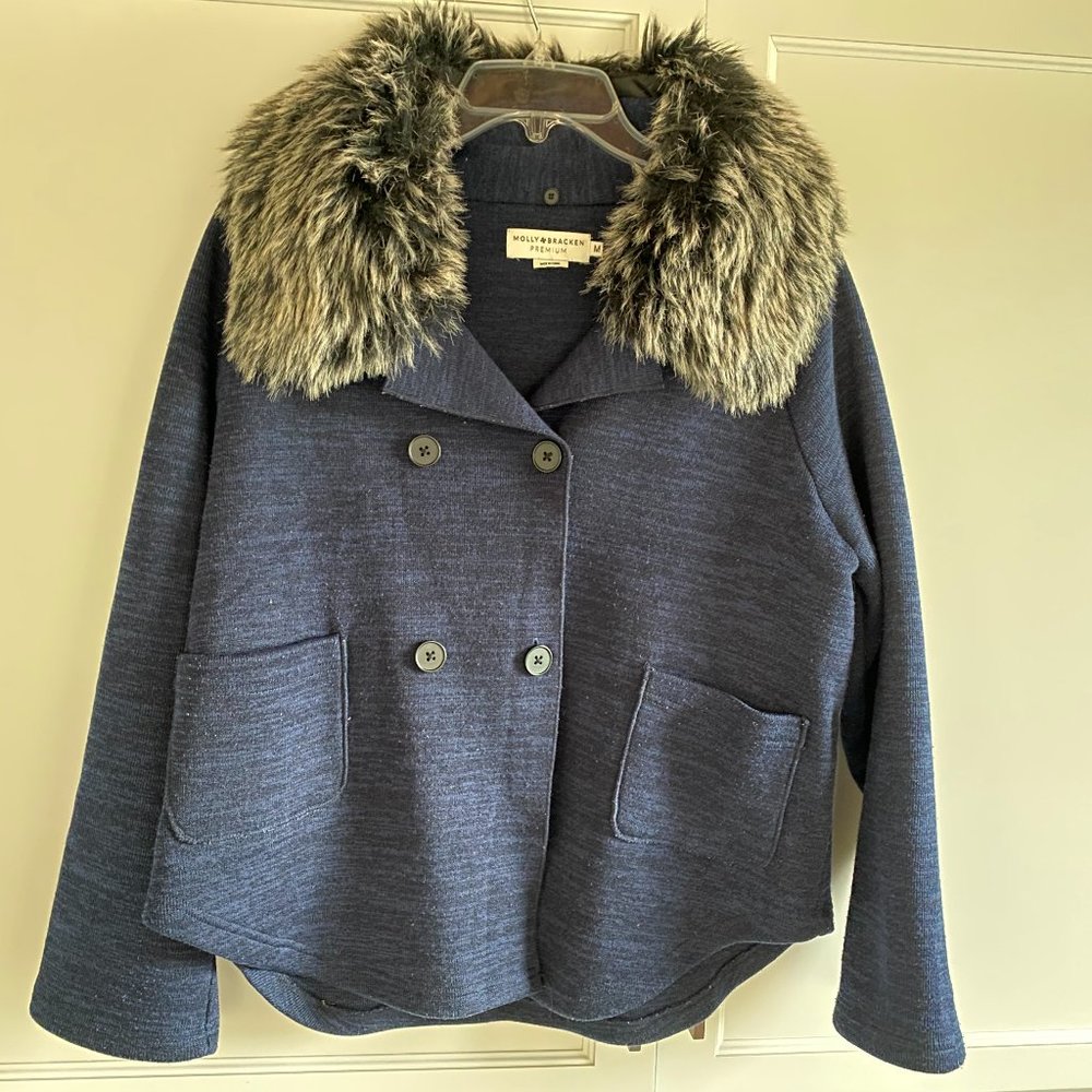 Molly Bracken Double Breasted Jacket with Detachable Faux Fur Collar